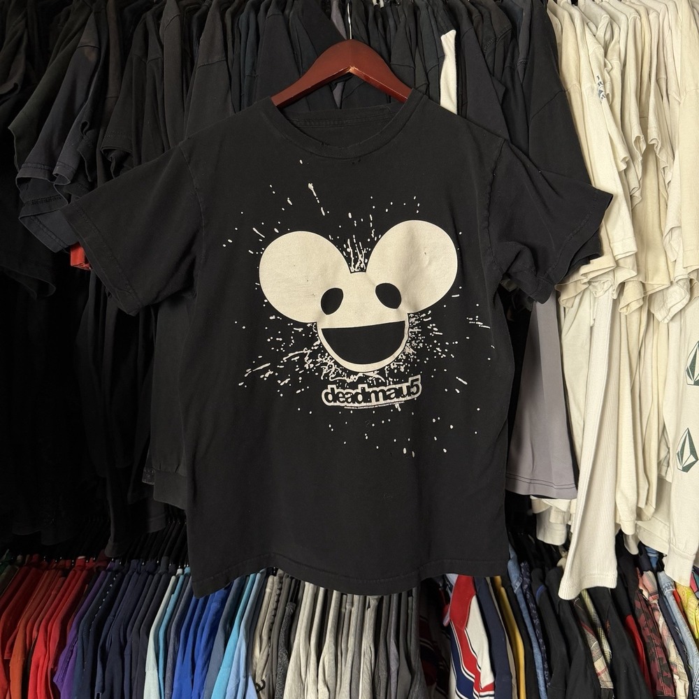 DeadMau5 Shirt Mens Small Black Splatter Paint EDM Electronic House Music Techno